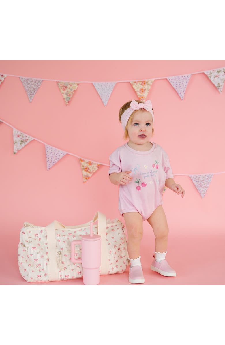 Sweet Wink Cherry Good Day Short Sleeve Romper, Alternate, color, Ballet Pink