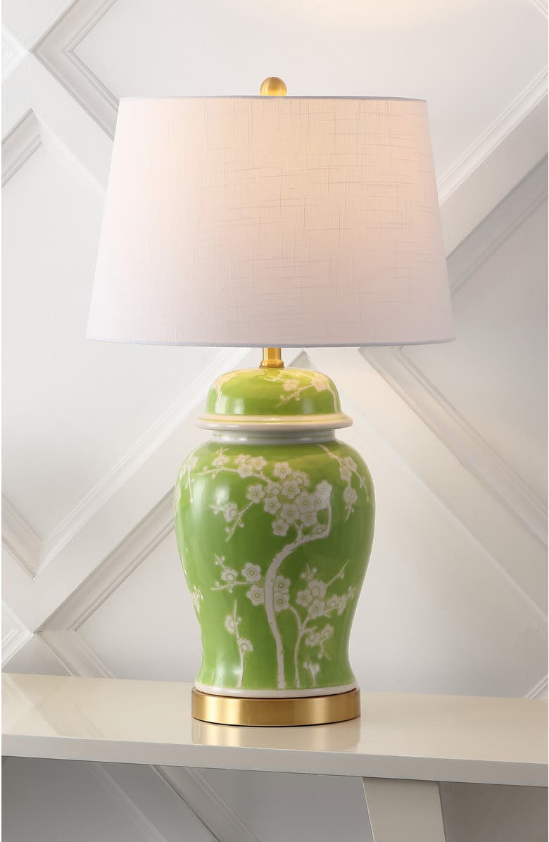 JONATHAN Y Gracie Traditional Cottage Ceramic/Metal Ginger Jar LED Table Lamp, Alternate, color, Green/White