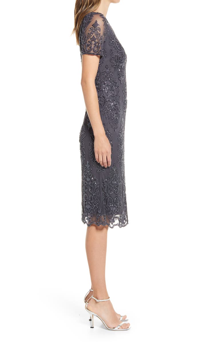 Pisarro Nights Beaded Cocktail Midi Dress, Alternate, color, 