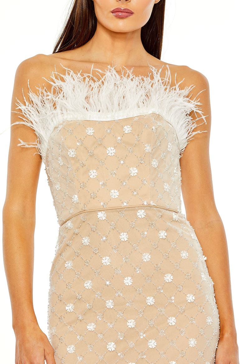 Floral Embellished Mesh Gown with Blouson Bodice and Fitted Skirt, Alternate, color, Ivory Nude