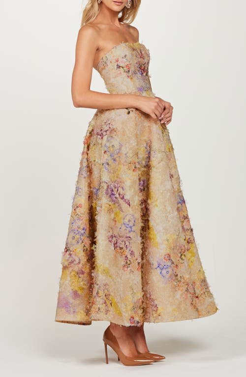 Helsi Celine Appliqué Strapless Cocktail Dress In Gold Watercolor