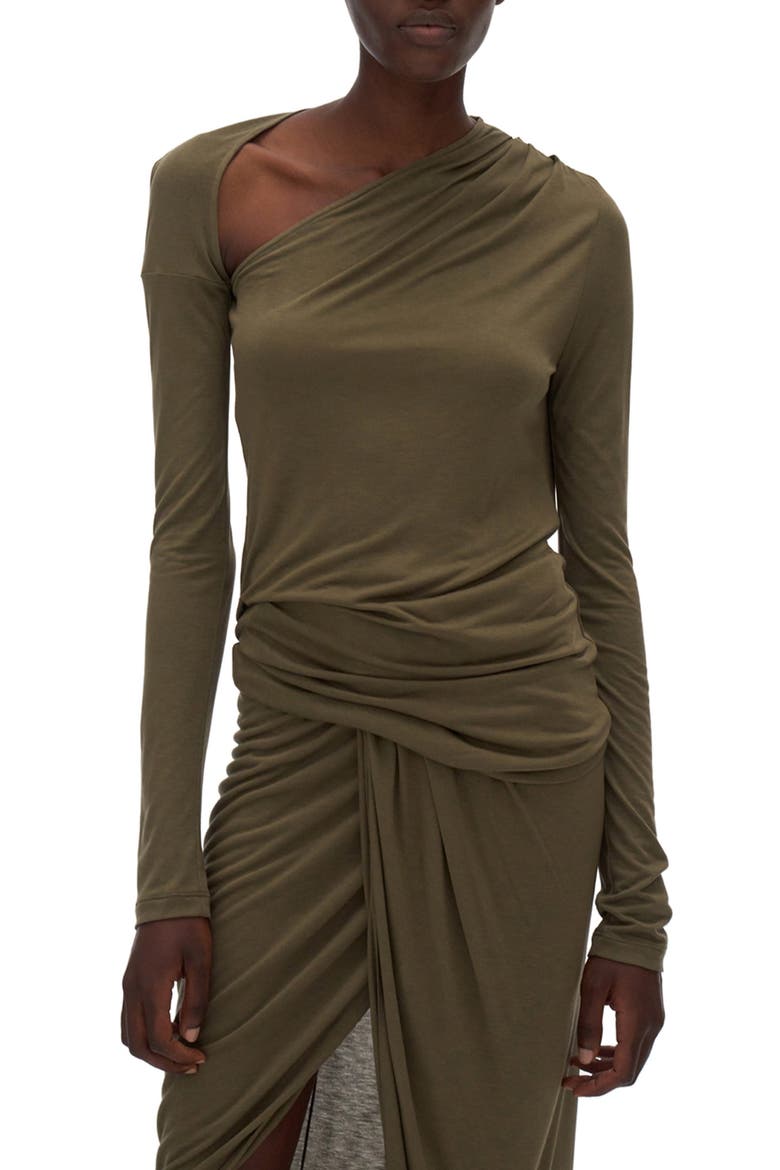Asymmetrical Long Sleeve Stretch Jersey Top, Main, color, NAVAL GREEN