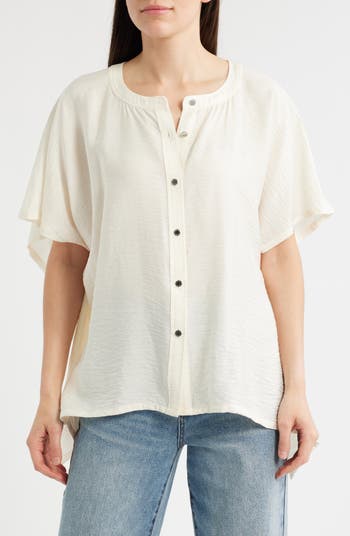 Tunique Chemisier Pure DKNY En Coton Blanc - Manches Courtes à Boutons - Taille M - Occasion Très Bon état