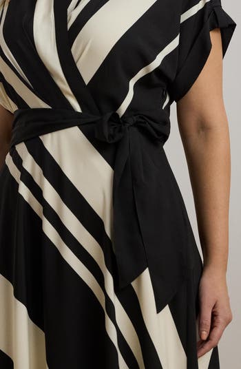 Lauren Ralph Lauren Stripe Belted Crepe Dress | Nordstrom