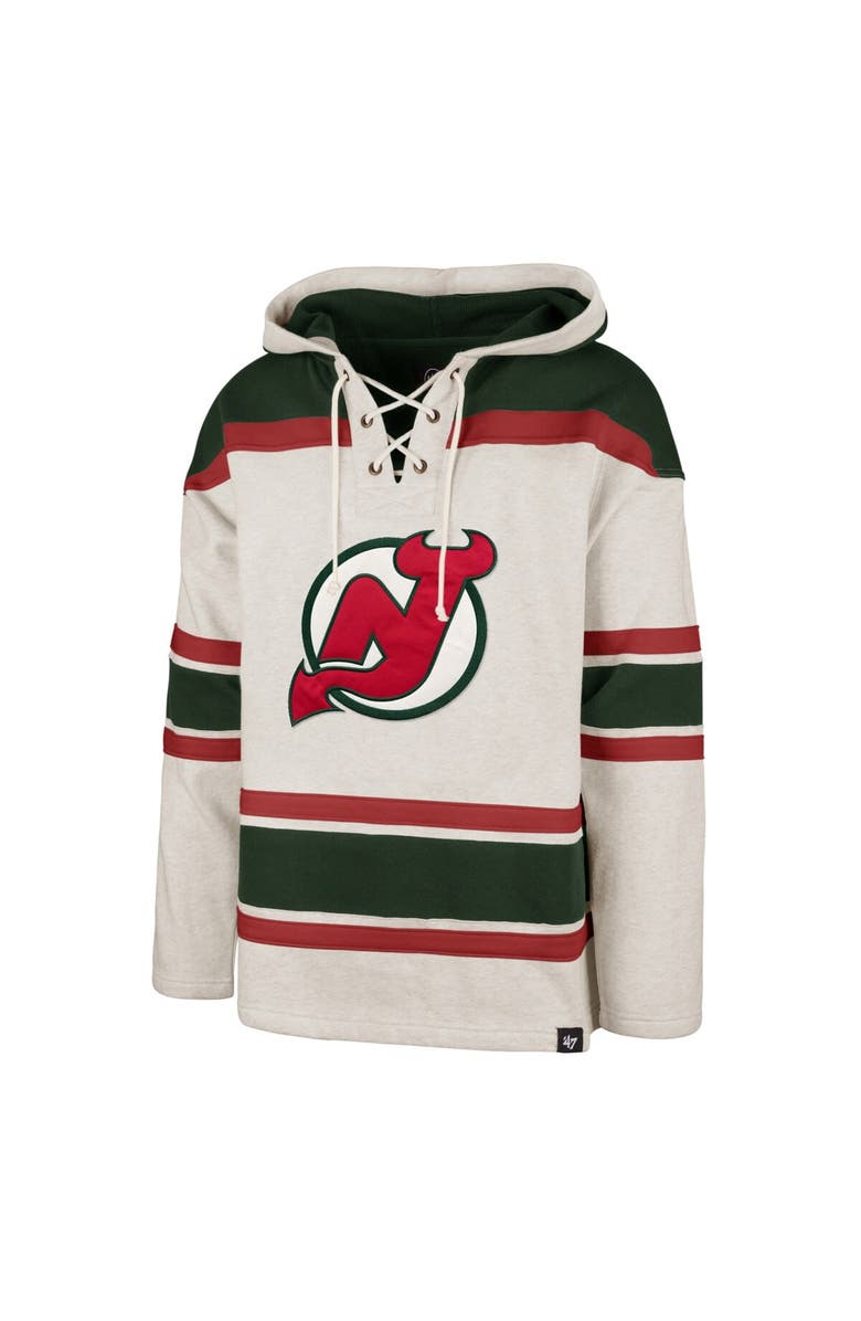 '47 Men's '47 Oatmeal New Jersey Devils Rockaway Lace-Up Pullover Hoodie, Alternate, color, Oatmeal