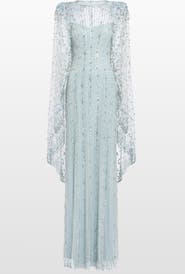 Jenny Packham Blaize Embellished Cape Maxi Dress