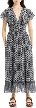 MAX STUDIO V-Neck Ruffle Sleeve Maxi Dress