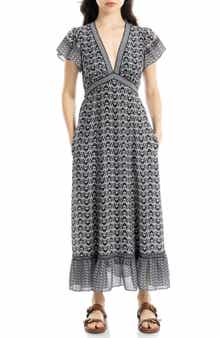 MAX STUDIO V-Neck Ruffle Sleeve Maxi Dress