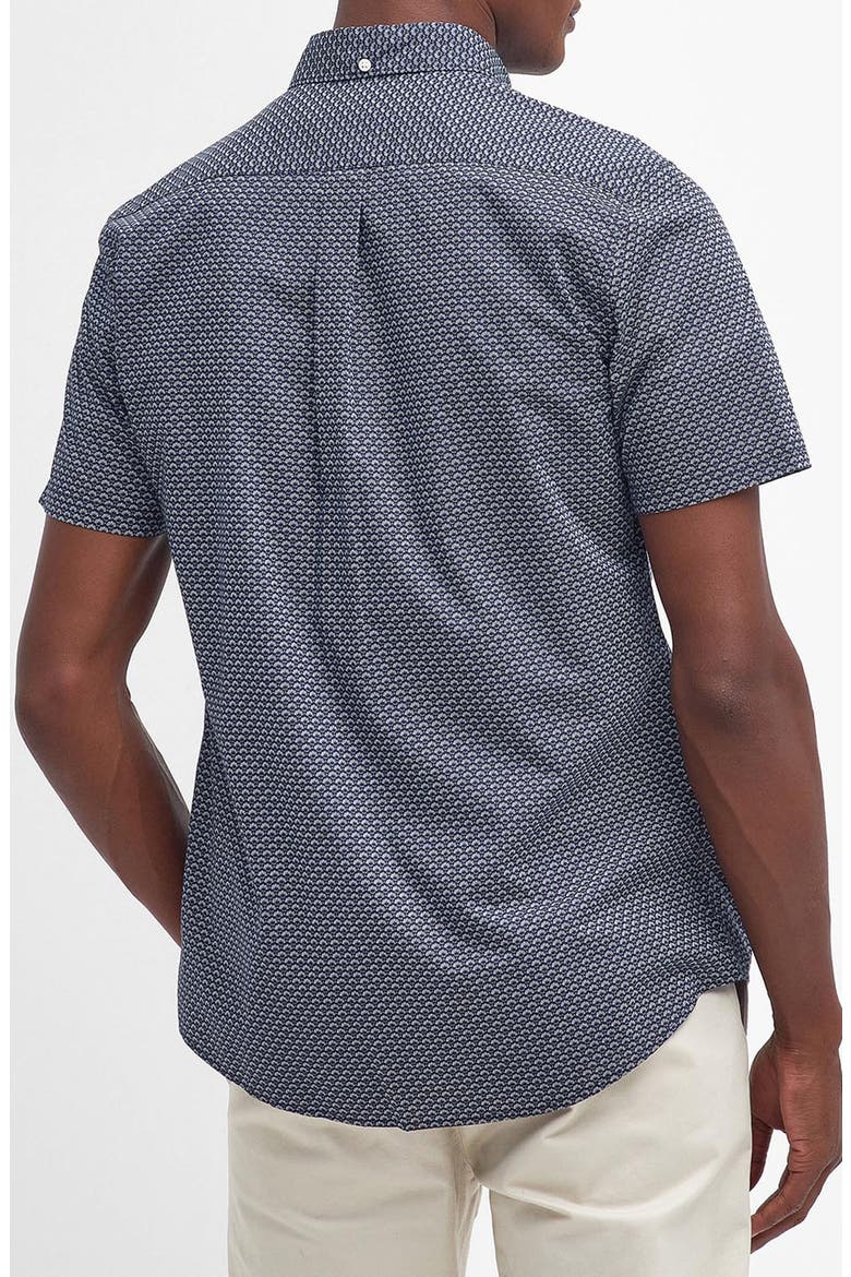 Tailored Fit Scallop Print Short Sleeve Cotton Button-Down Shirt, Alternate, color, NAVY