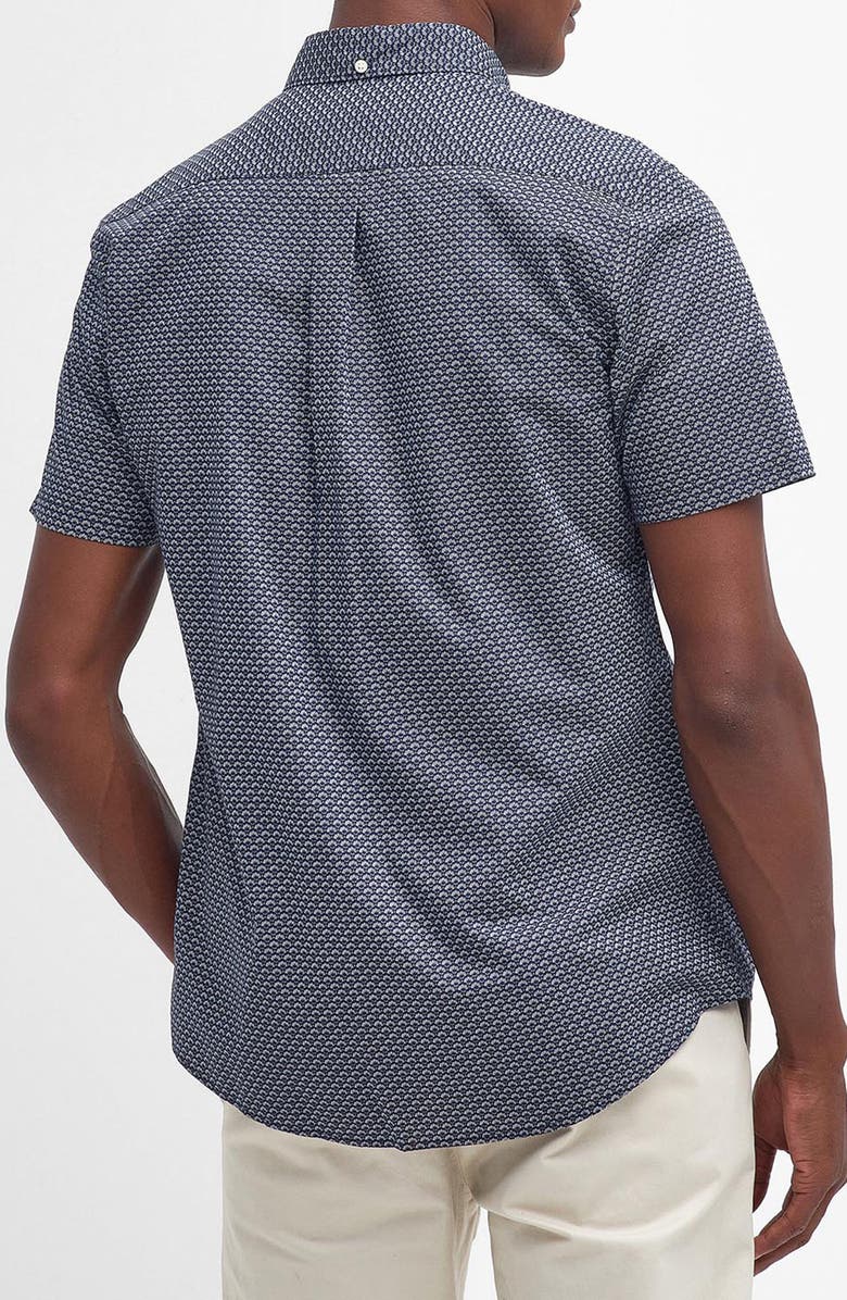 Barbour Tailored Fit Scallop Print Short Sleeve Cotton Button-Down Shirt, Alternate, color, Navy