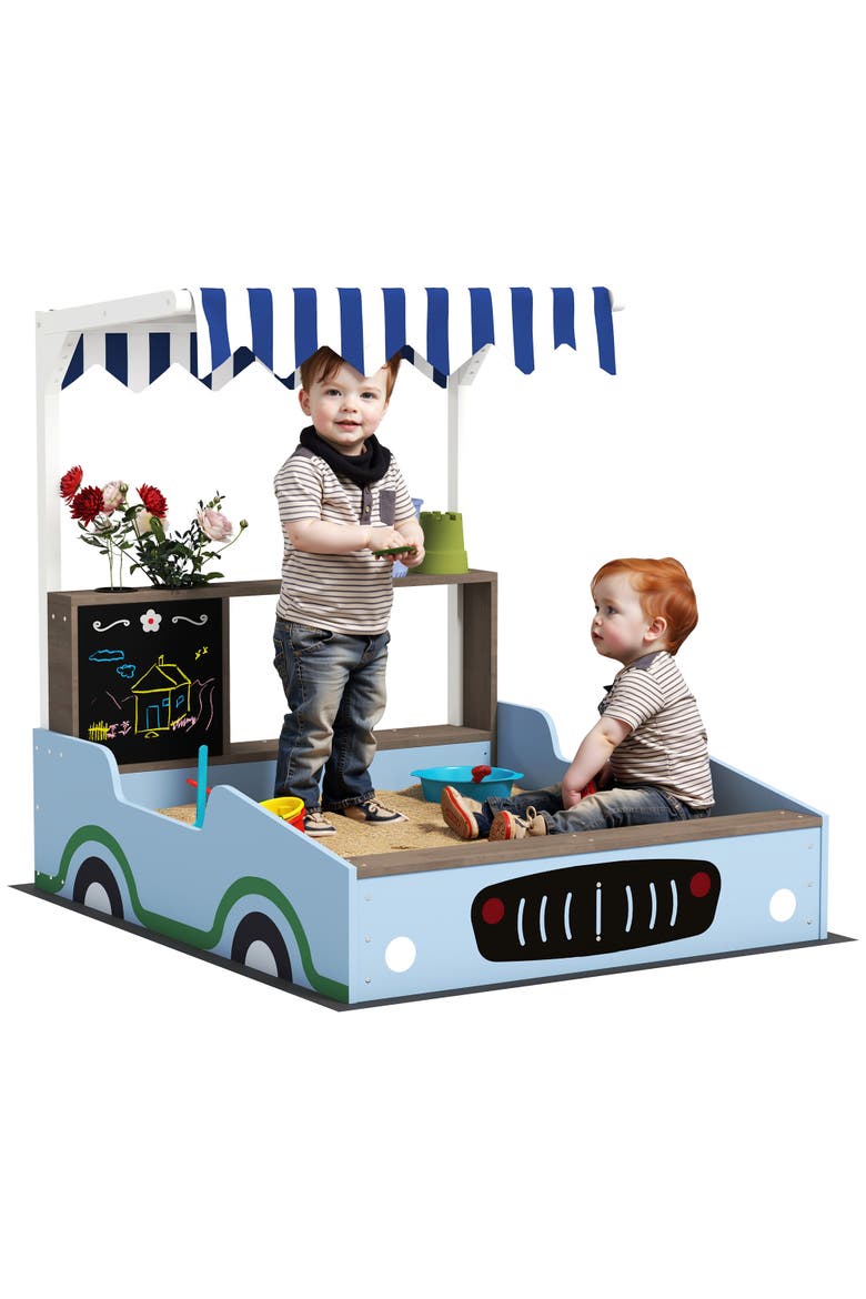 Kids Wooden Sandbox with Canopy, Grocery Store & Bench Seats, Main, color, Blue