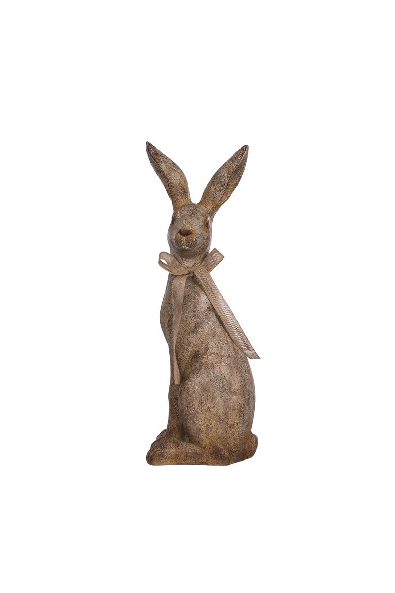 24 Inch MGO Sitting Garden Bunny Resin Multicolored for Spring Home Decor, Main, color, Brown