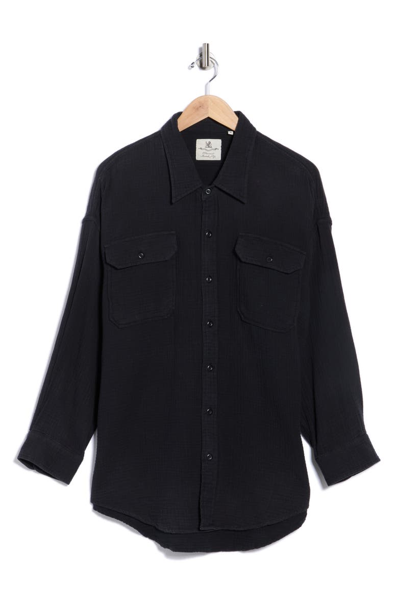 DENIMIST Utility Cotton Gauze Button-Up Shirt, Alternate, color, Black