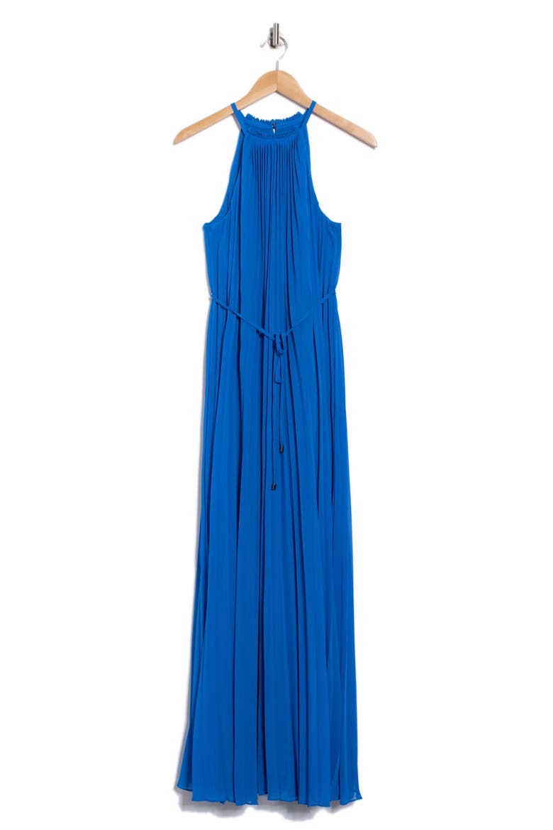 Helyos Pleated Maxi Halter Dress, Alternate, color, BLUE