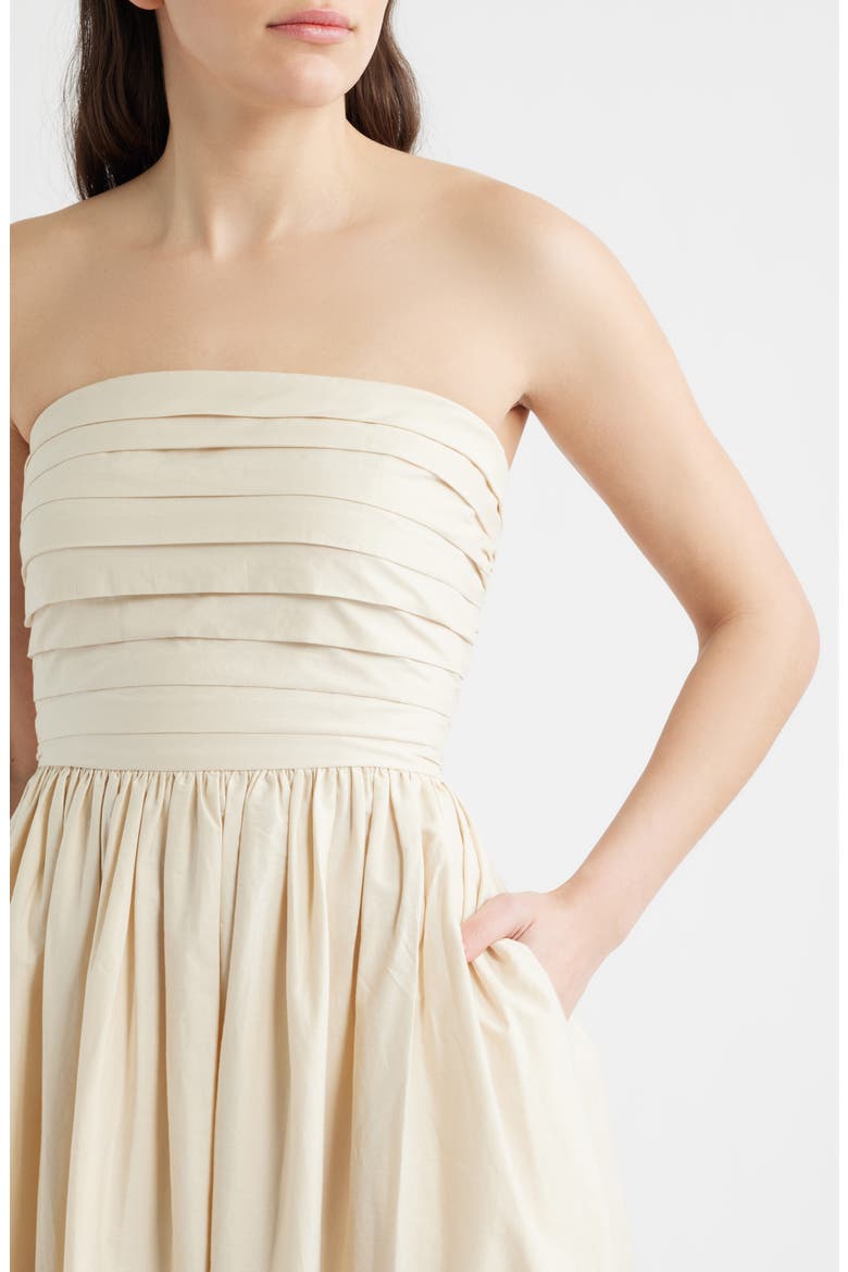 Embroidered Pintuck Strapless Maxi Dress, Alternate, color, SOFT ECRU