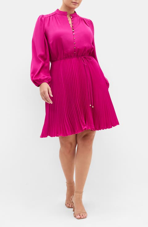 Halle Pleated Long Sleeve Minidress