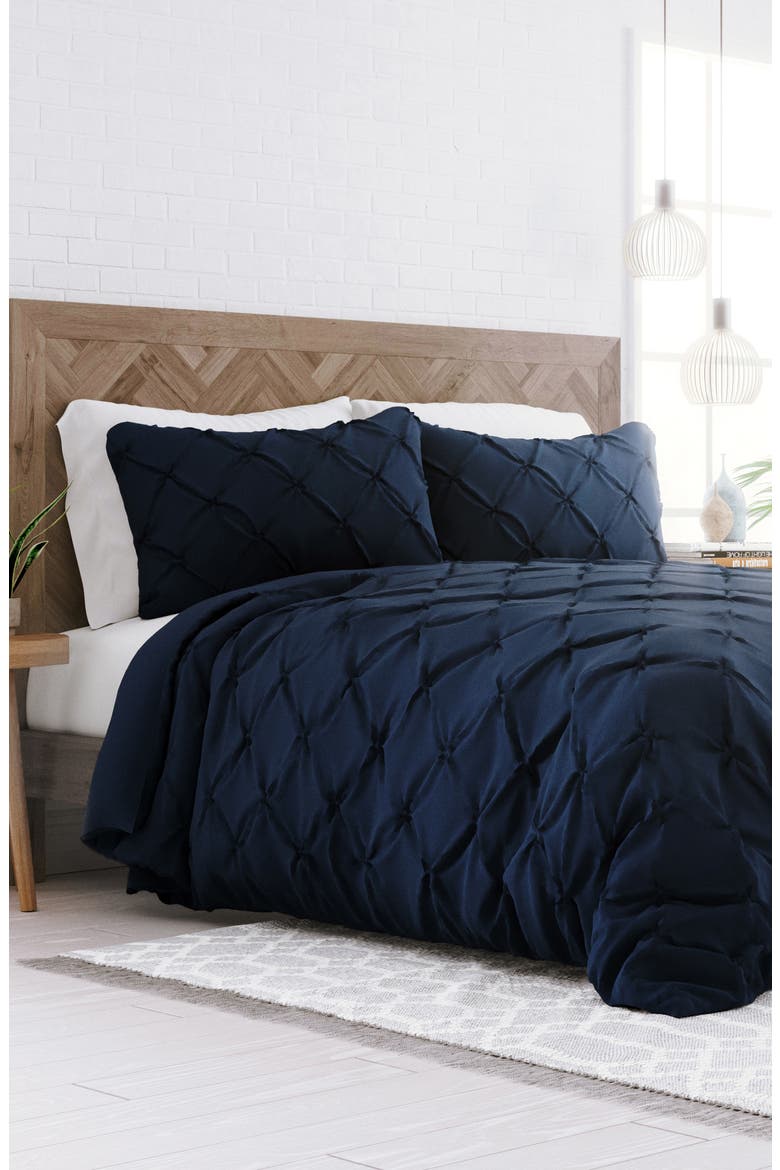 Premium Ultra Soft 3-Piece Pinch Pleat Duvet Cover Set, Main, color, NAVY