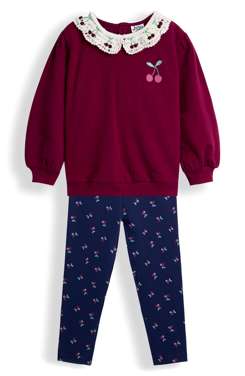 JOJO MAMAN BEBE Crochet Collar Sweatshirt & Leggings, Main, color, Berry