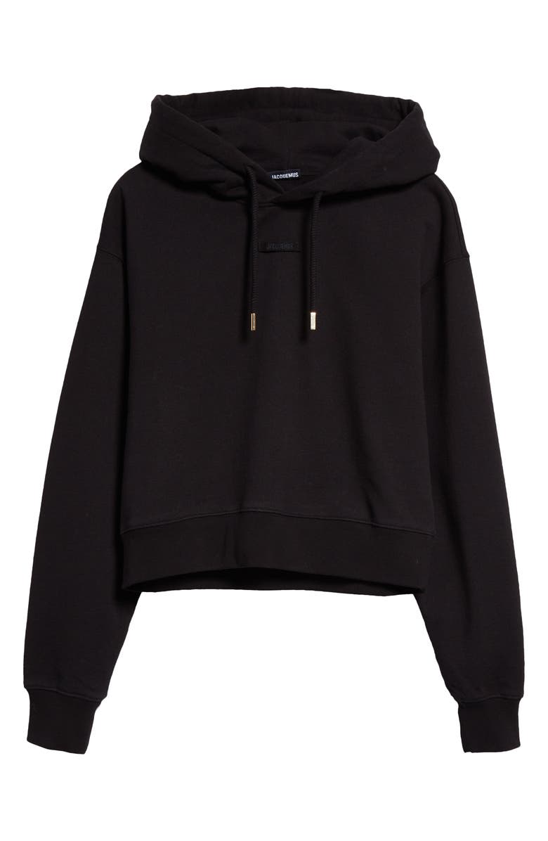 Jacquemus Le Grosgrain Logo Cotton Fleece Crop Hoodie, Alternate, color, 