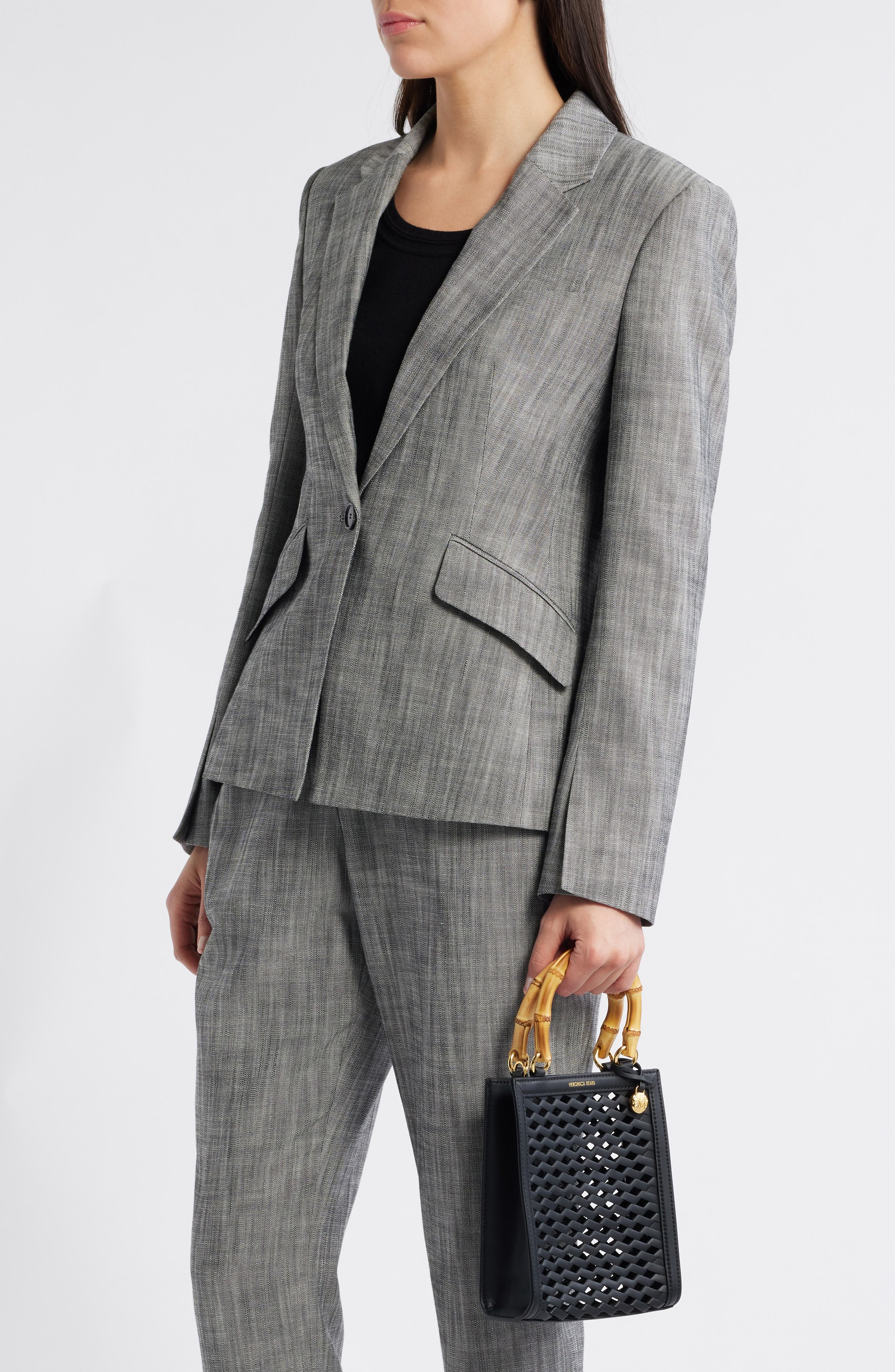 Veronica Beard Small Bamboo Woven Leather Shopper, Alternate, color, 