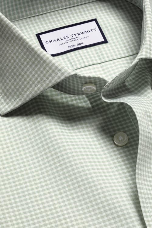 Charles Tyrwhitt Non-iron Poplin Gingham Shirt In Green