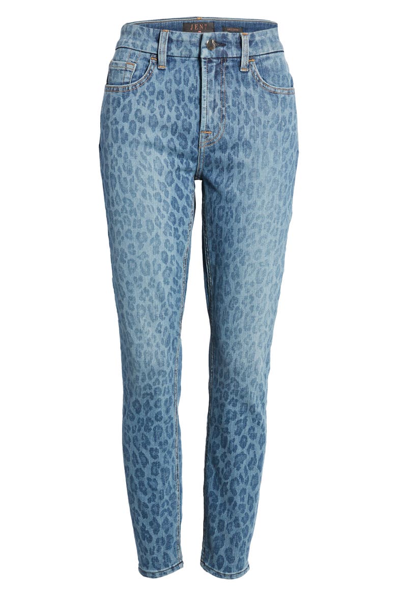 JEN7 High Waist Ankle Skinny Jeans, Alternate, color, INDIGO LEOPARD