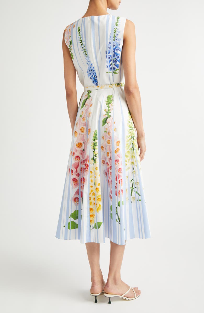Oscar de la Renta Foxglove Sleeveless Stretch Cotton Dress, Alternate, color, Light Blue Mult