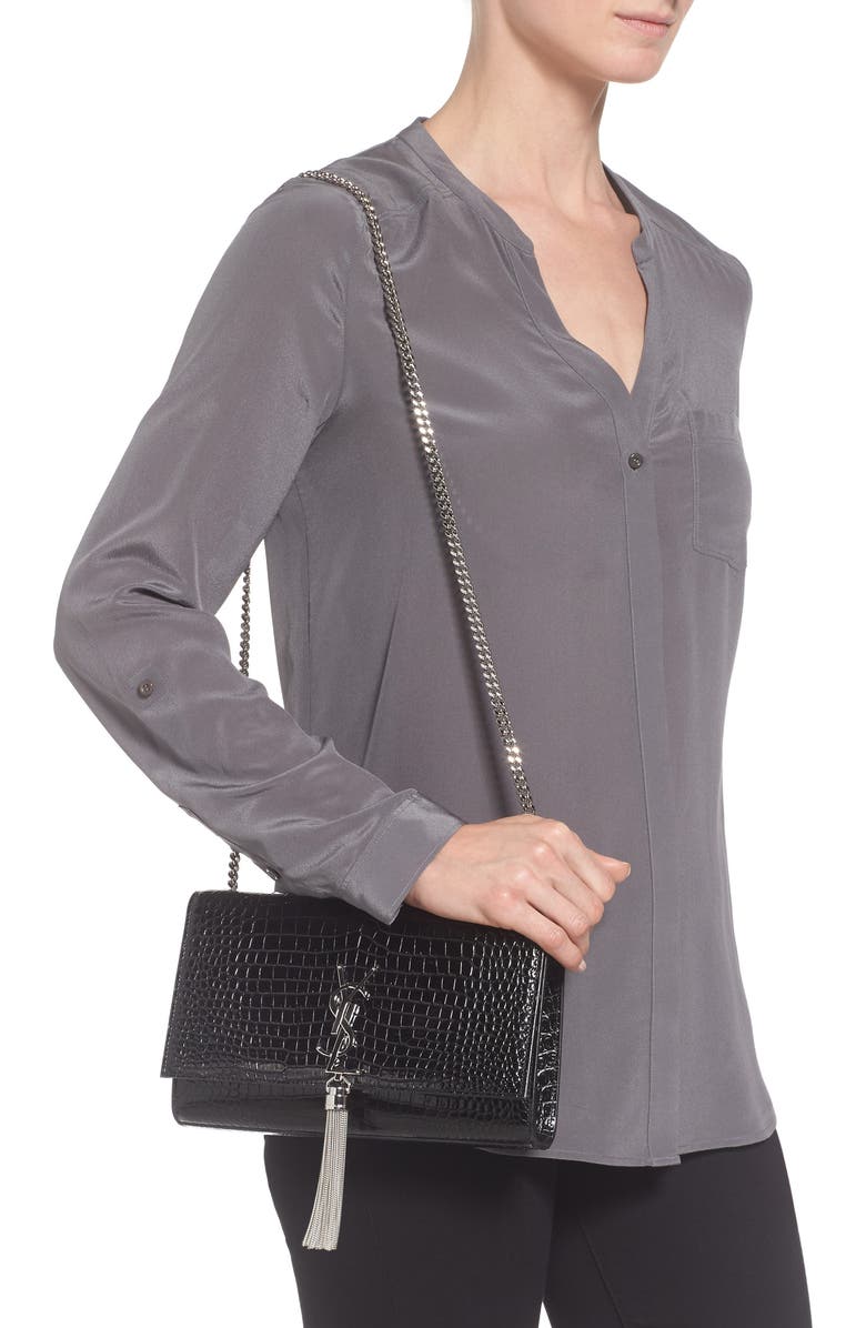 Saint Laurent Medium Kate Tassel Croc Embossed Calfskin Leather Crossbody Bag, Alternate, color,