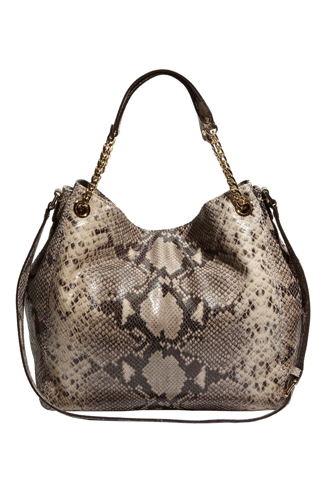 'Jet Set - Large' Snake Embossed Leather Shoulder Tote, Alternate, color, DARK SAND