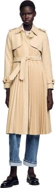 SANDRO Pleated trench coat with belt