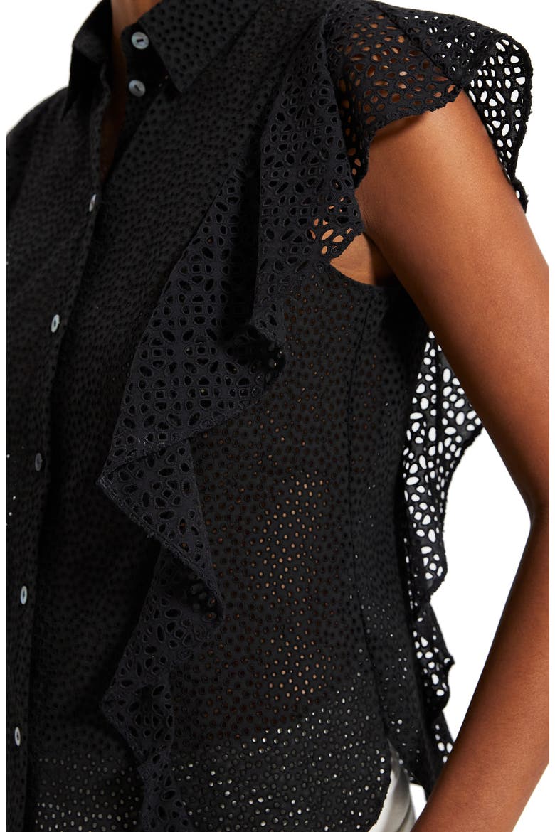 Nova Flutter Sleeve Eyelet Cotton Blouse, Alternate, color, BLACK