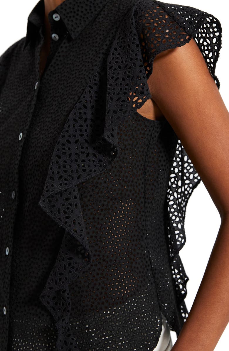 Theory Nova Flutter Sleeve Eyelet Cotton Blouse, Alternate, color,