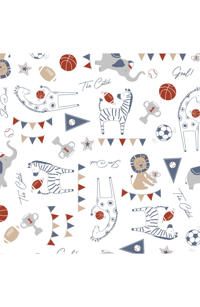 Lambs & Ivy Hall of Fame Animals/Sports 100% Cotton Fitted Baby Crib Sheet, Alternate, color, Blue Multi