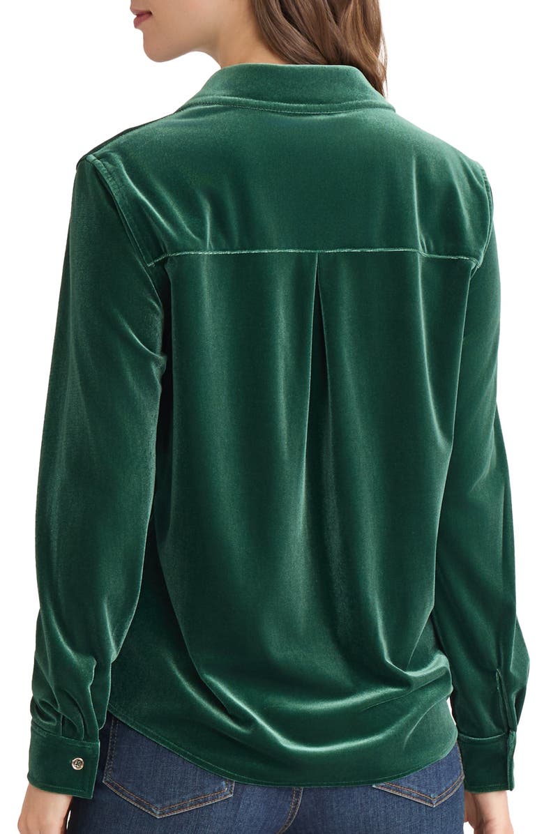 Jones New York Velour Button-Up Utility Shirt, Alternate, color, Dark Forest Green