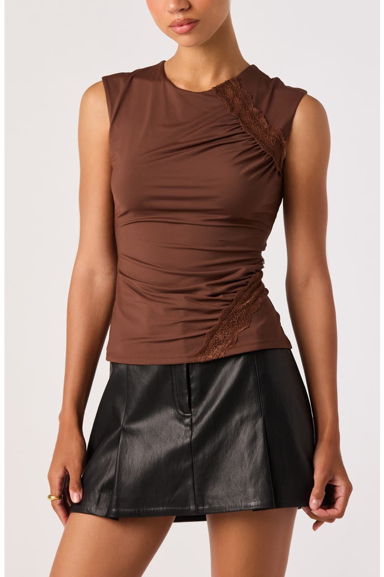 Frances Lace Trim Ruched Top, Alternate, color, BROWN