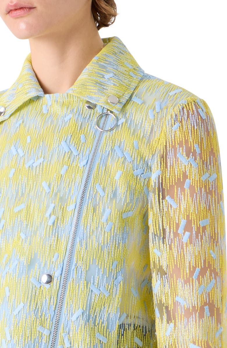 Akris punto Scribble Embroidered Sheer Tulle Biker Jacket, Alternate, color, Lemon Zing-Sky Blue