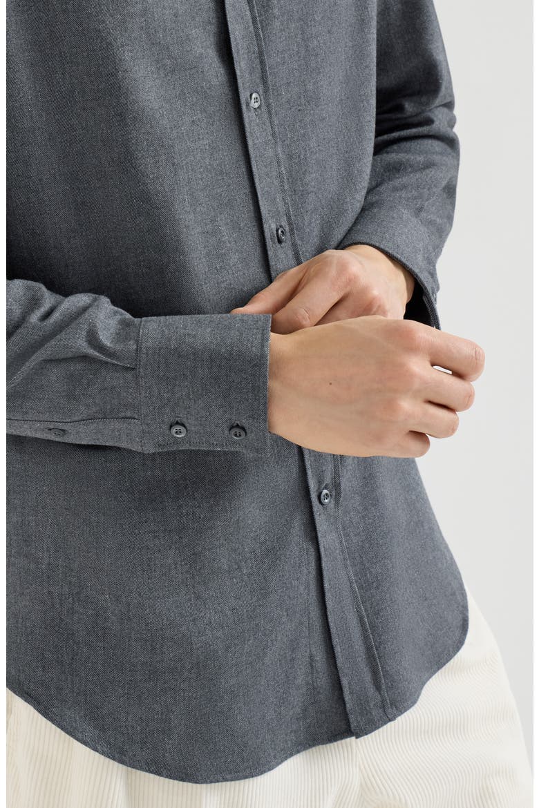 Stretch cotton chevron flannel shirt with spread collar, Alternate, color, Dark Grey