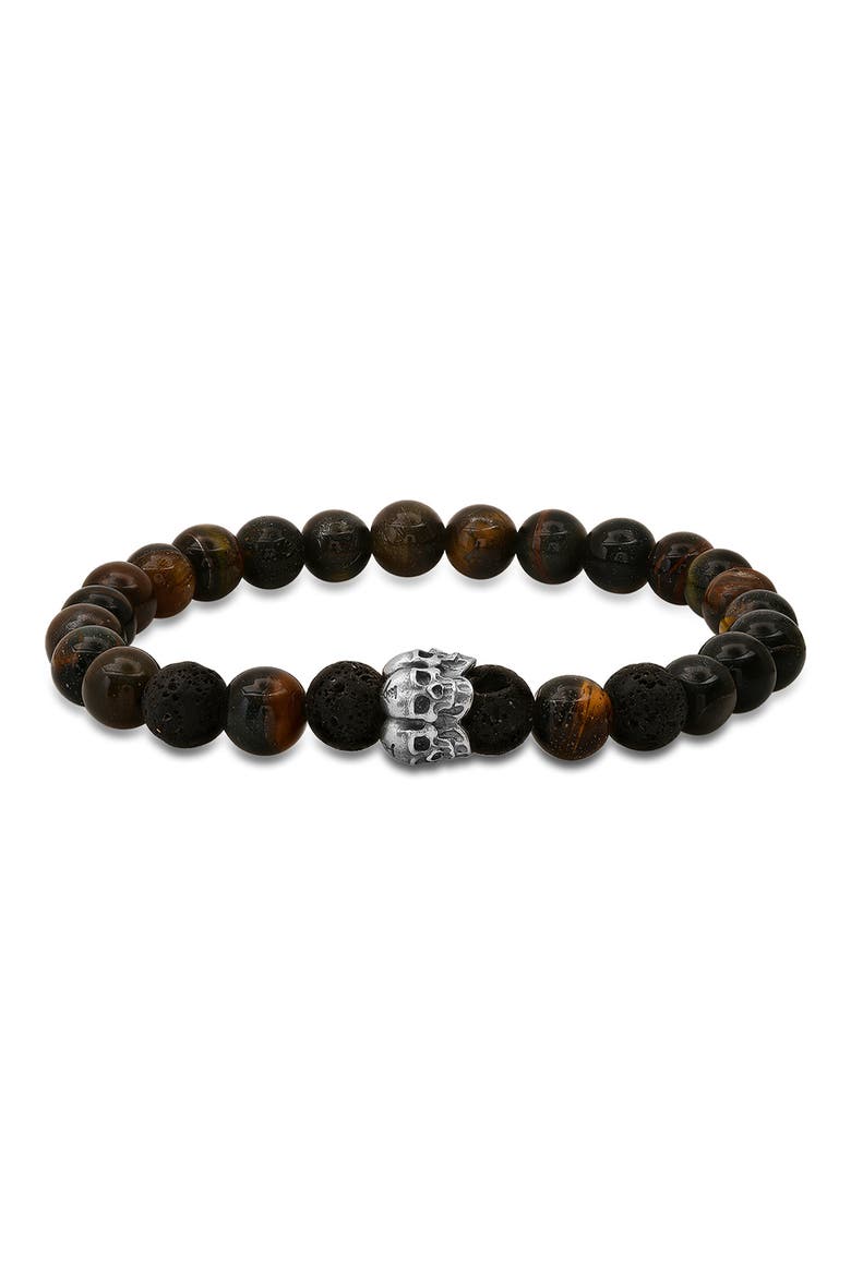 Sterling Silver Tiger's Eye & Lava Bead Stretch Bracelet, Main, color, BROWN/BLACK