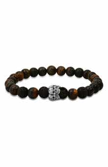 HMY JEWELRY Sterling Silver Tiger's Eye & Lava Bead Stretch Bracelet