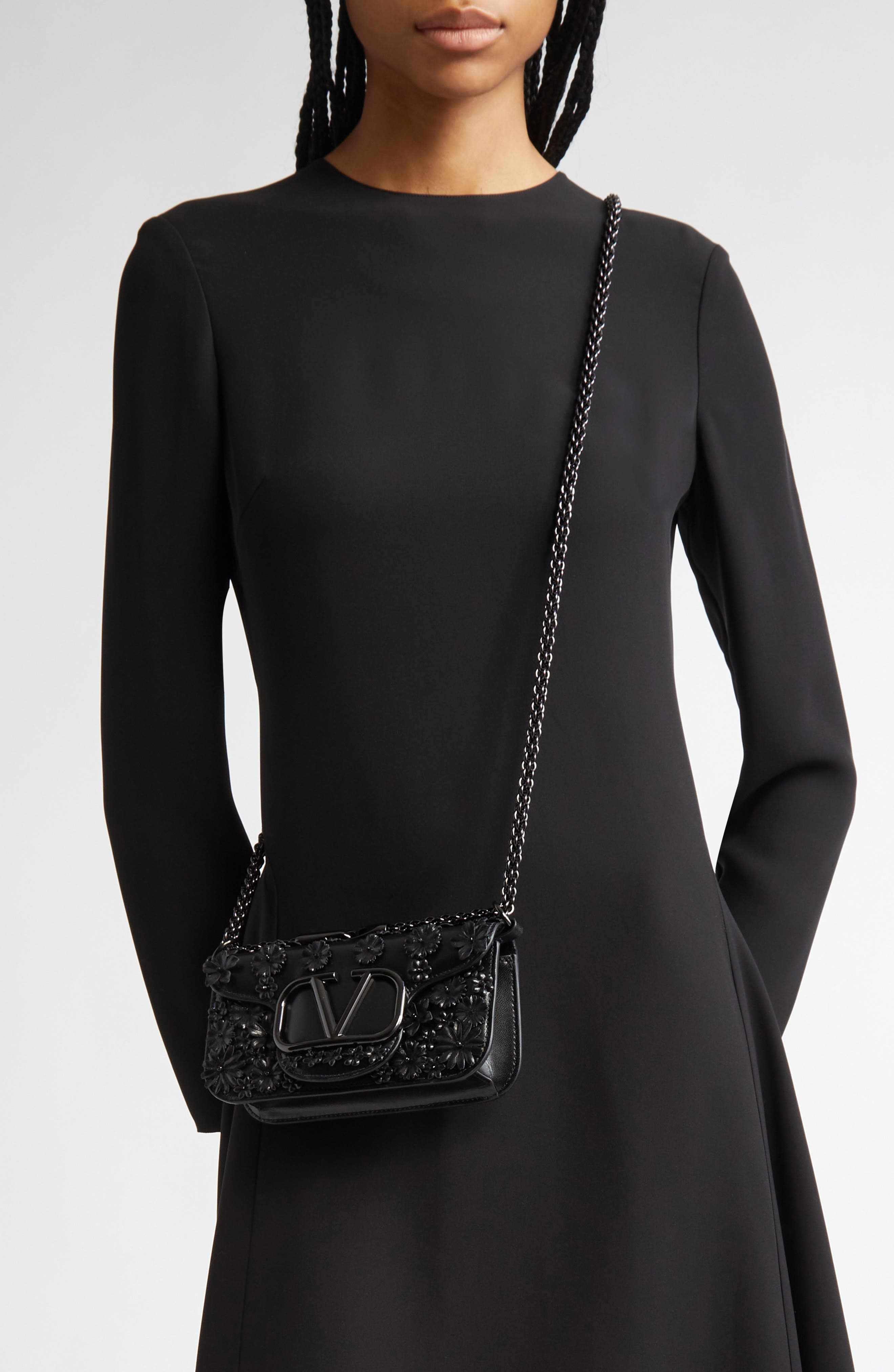 Valentino Garavani Small Locò Floral Logo Leather Shoulder Bag, Alternate, color, 