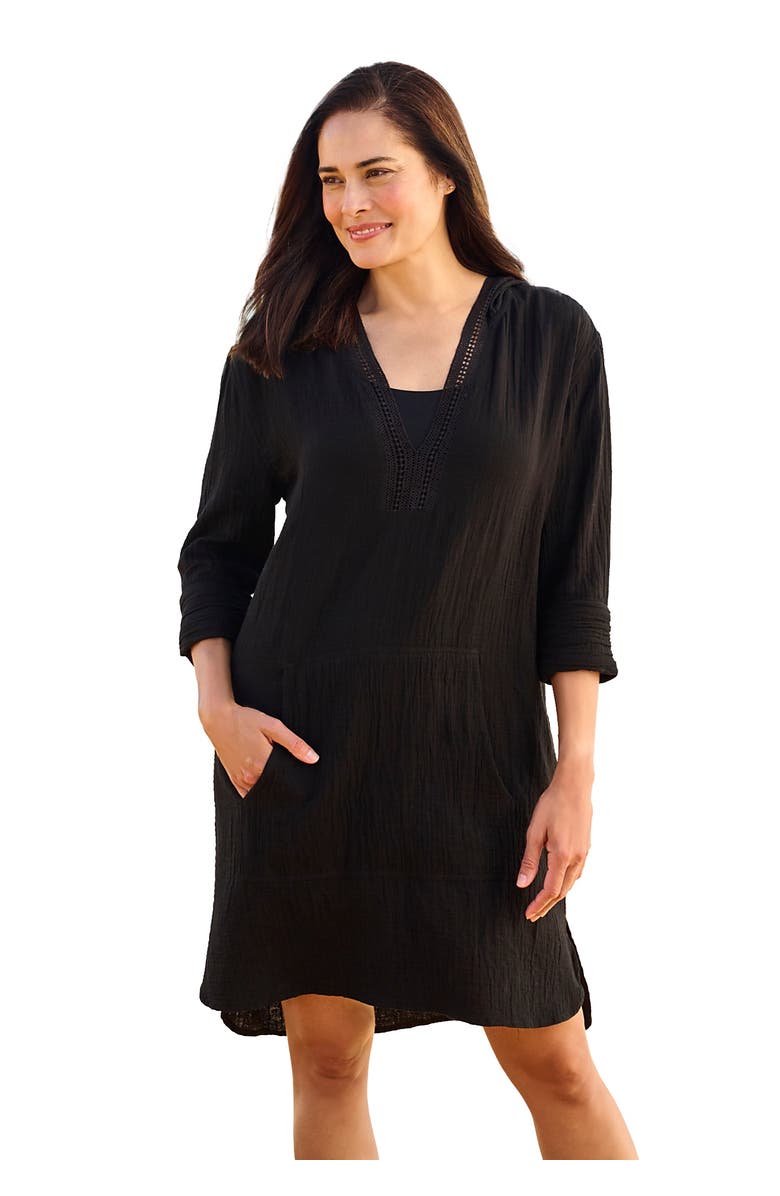 Swim 365 Embroidered Cotton Gauze Cover-Up, Main, color, Black