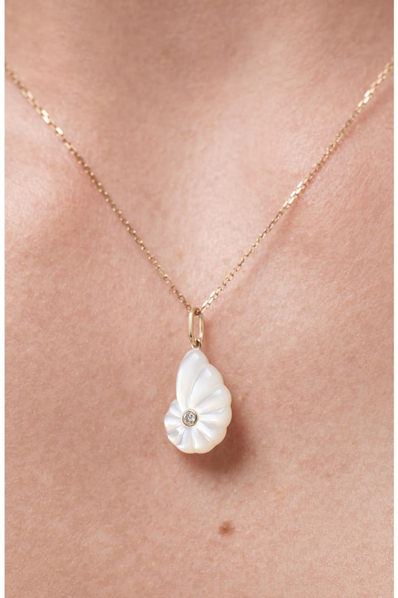 Solid Yellow Gold - Mother of Pearl Shell Necklace, Alternate, color, Gold