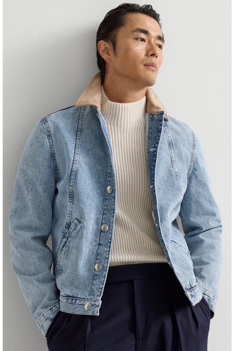 Denim outerwear jacket with suede collar, Alternate, color, Light Denim