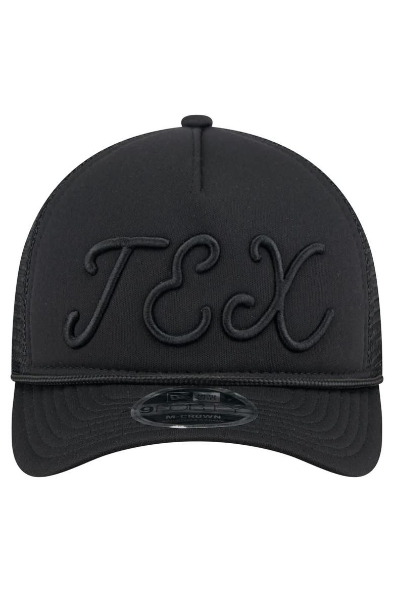 Men's New Era Black Texas Rangers City Initial 9FORTY A-Frame M-Crown Adjustable Trucker Hat, Alternate, color, Black