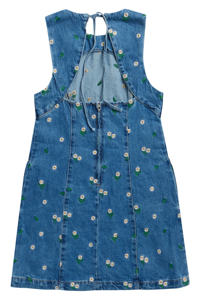 Embroidered Empire Waist Denim Minidress, Alternate, color, FLOWER BATH