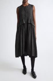 Meruert Tolegen Wool Herringbone Ruffle Smock Midi Dress