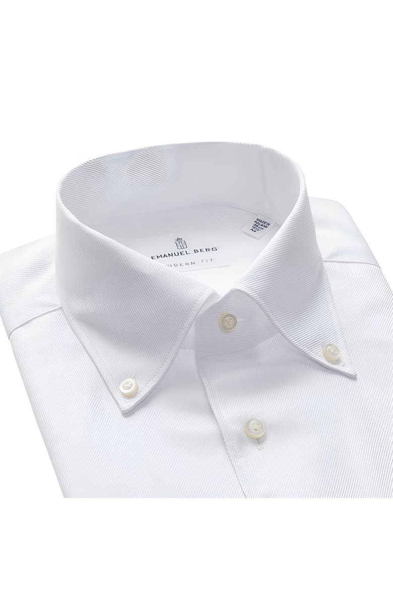 Emanuel Berg Solid White Luxury Cotton Stretch Twill Dress Shirt, Alternate, color, White
