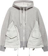 sacai グレー Sponge Sweat x Nylon Twill フーディ sacai Sponge Sweat x Nylon Twill Hoodie Charcoal Grey | HAVEN