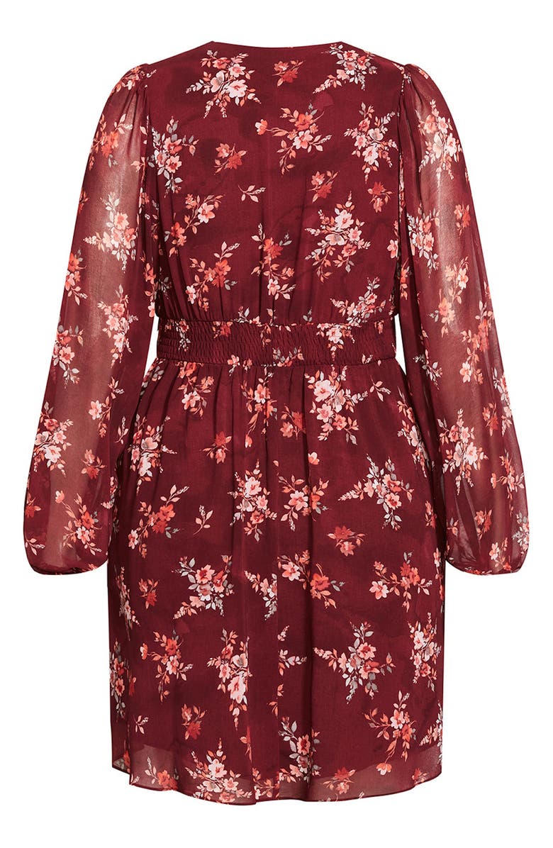 City Chic Mariella Long Sleeve Faux Wrap Dress, Alternate, color, Red Print