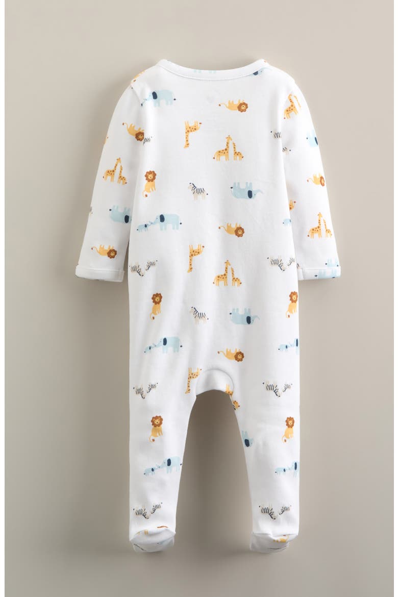 Print Zip Cotton Footie, Alternate, color, WHITE ZOO ANIMALS